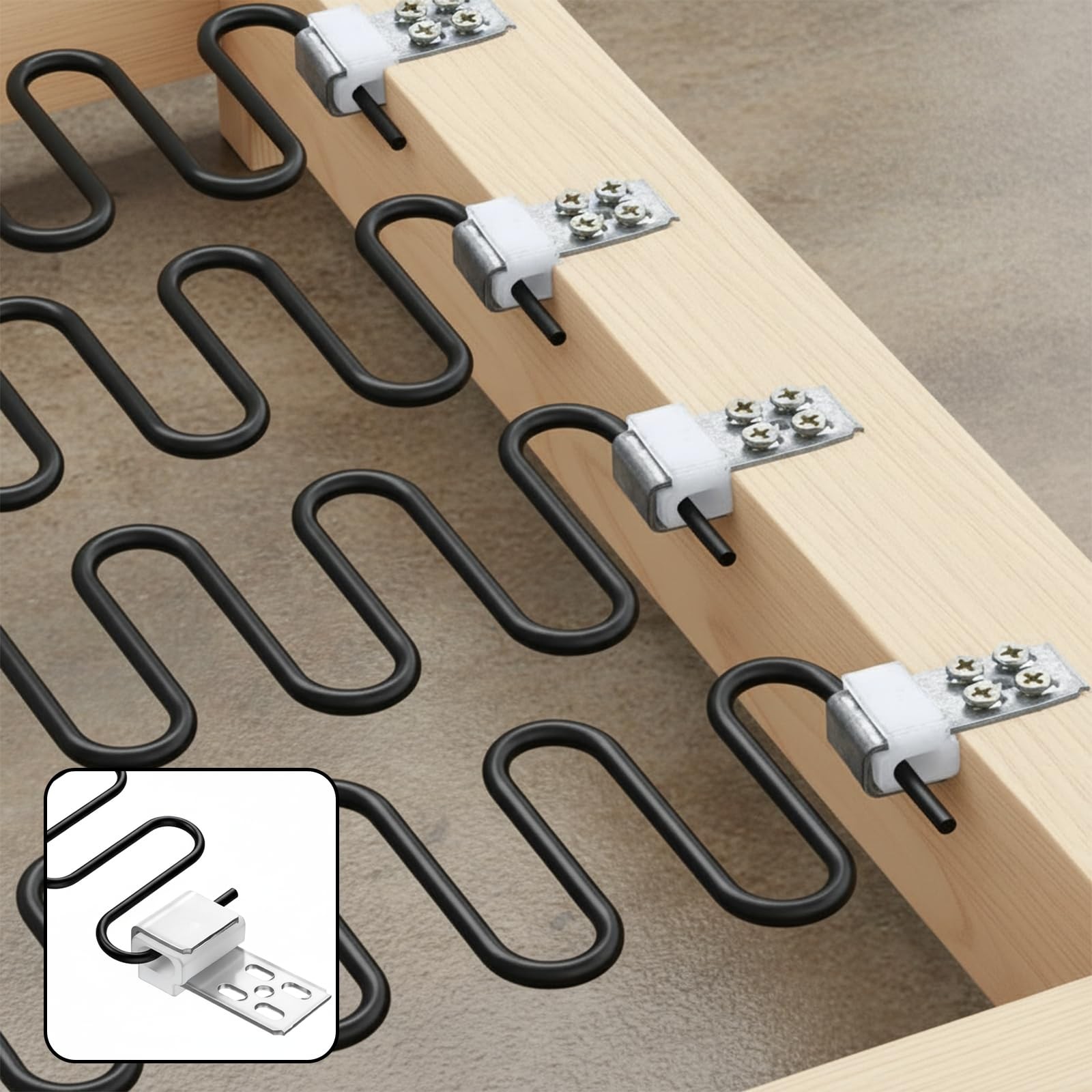 Ezymivs 10 PCS Couch Spring Clips, 15.7″x8.6″-10PCS(40Screws), White&silver