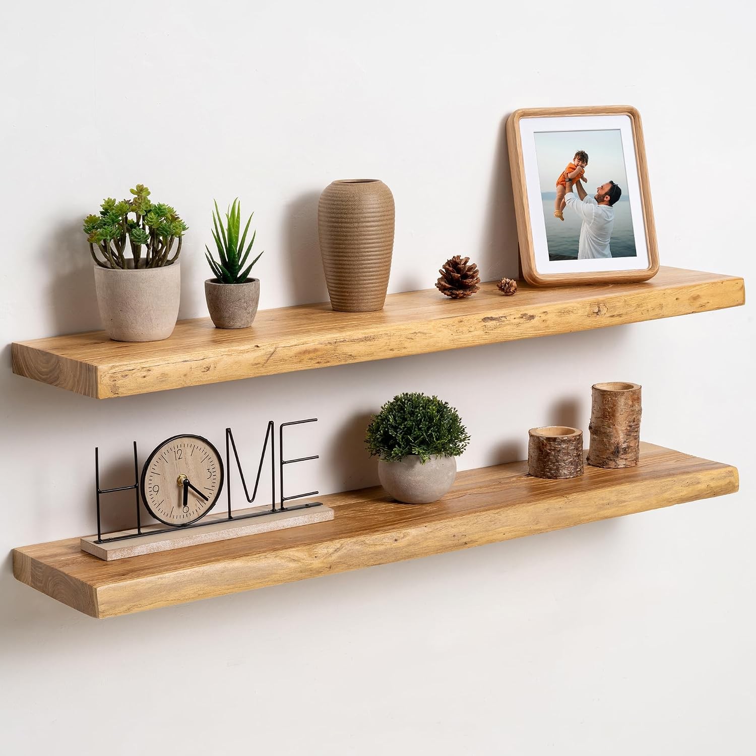 Live Edge Floating Shelves Wall 40 inch 8 Inch Deep Solid Elm Wood Floating Wall
