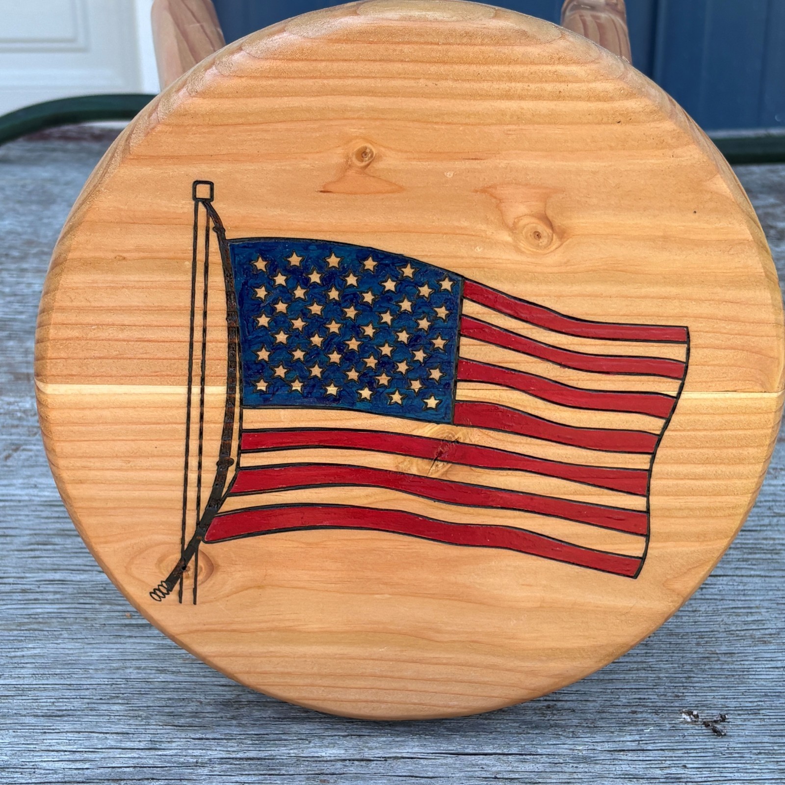 Wooden stool Hand painted with an American Flag
