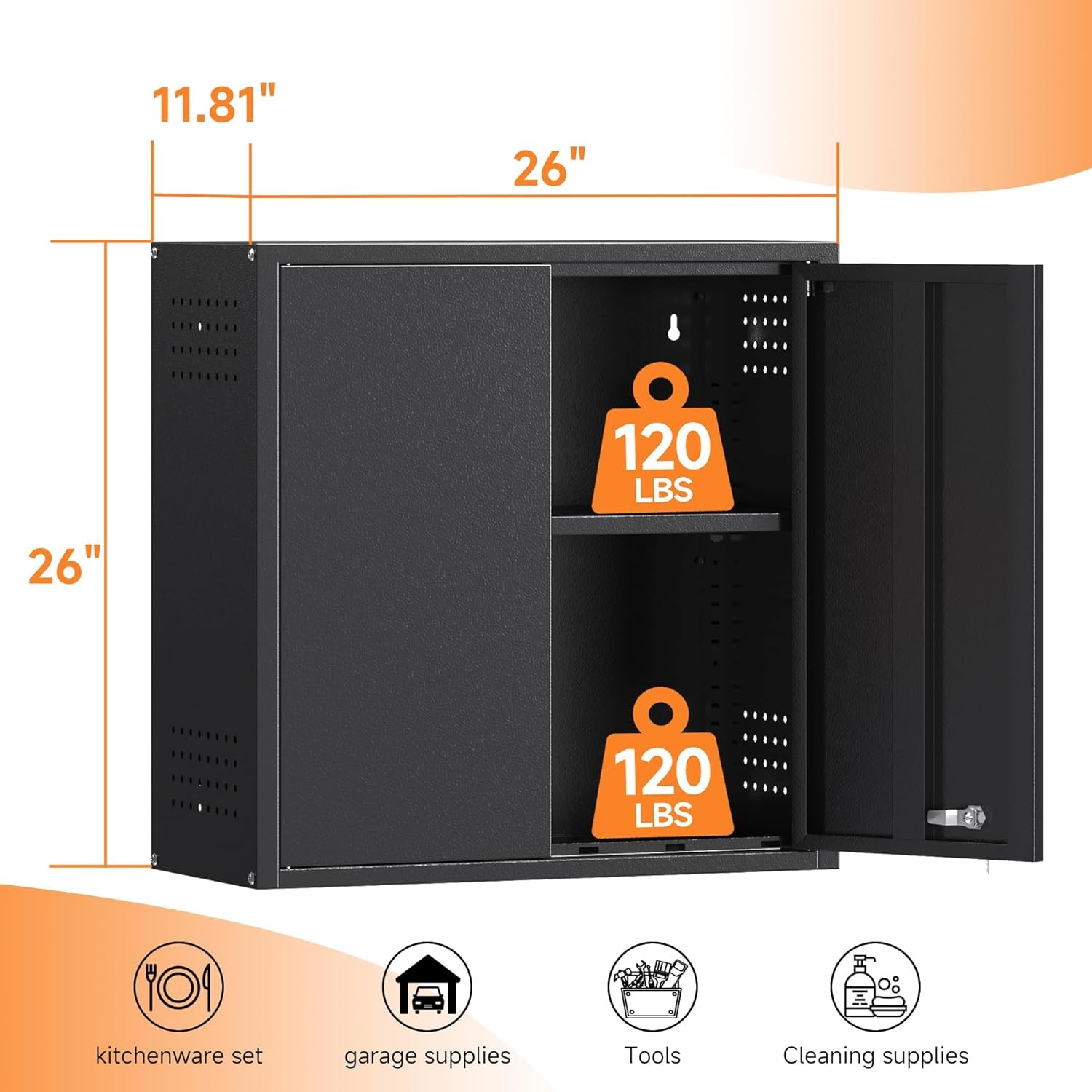 Wall Cabinet with Lockable 2-Doors Steel Garage Storage Cabinet Metal Wall Chest