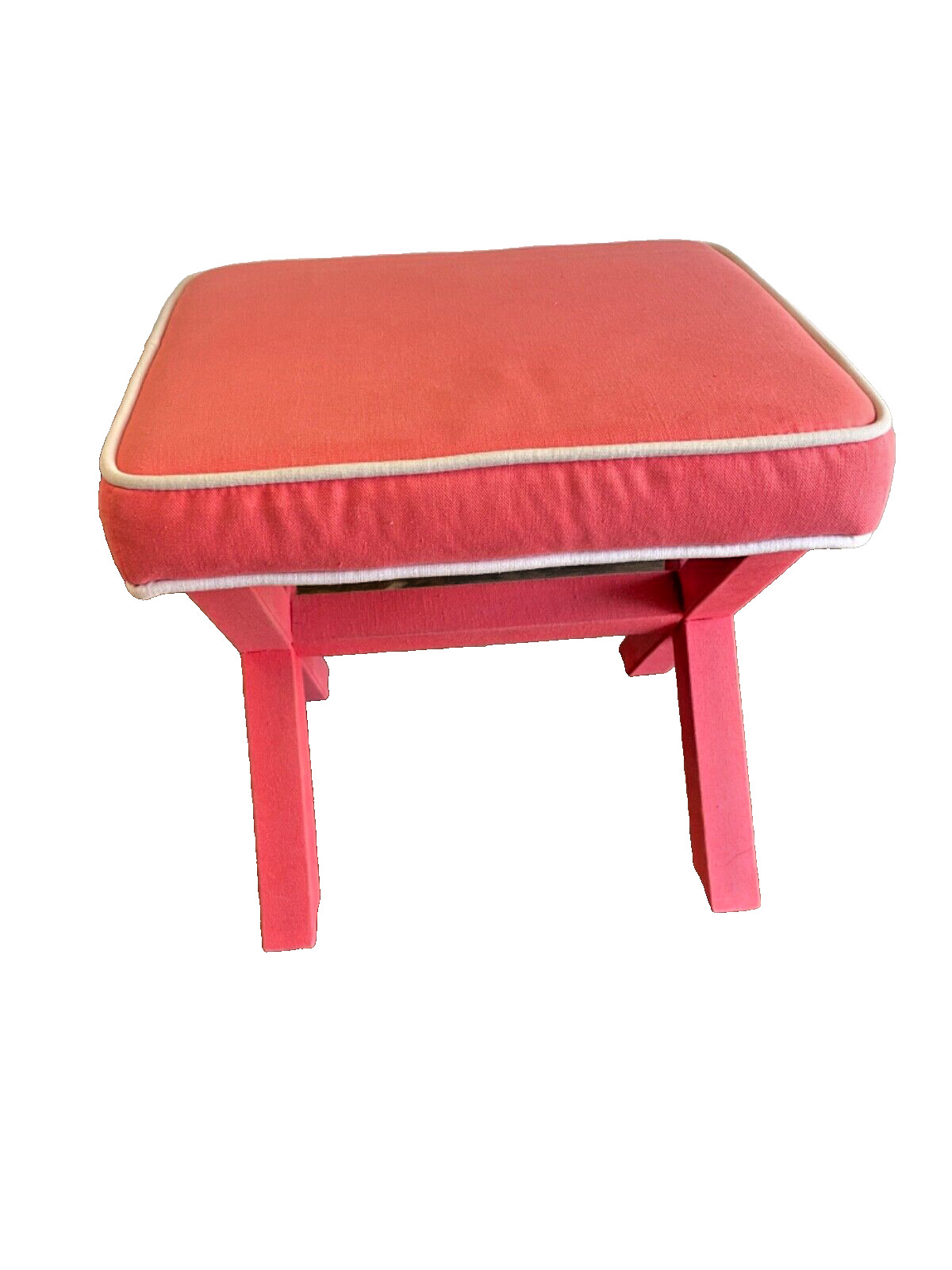 Upholstered X Bench Coral Pink White Trim Padded Seat
