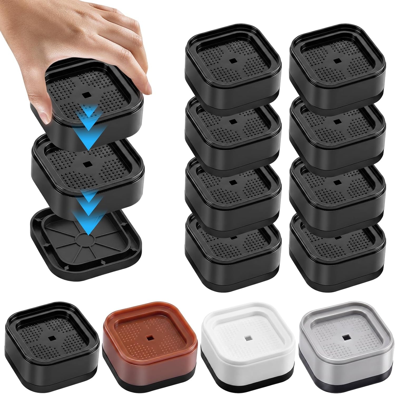 8 Pack Furniture Risers Adjustable Bed Risers Heavy Duty Lifts Height 1 or 2