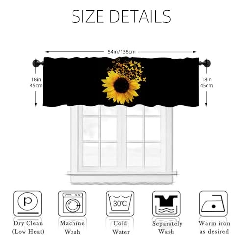 Art Studio 54×18 Inches Yellow Sunflower Window Treatment Valance Black