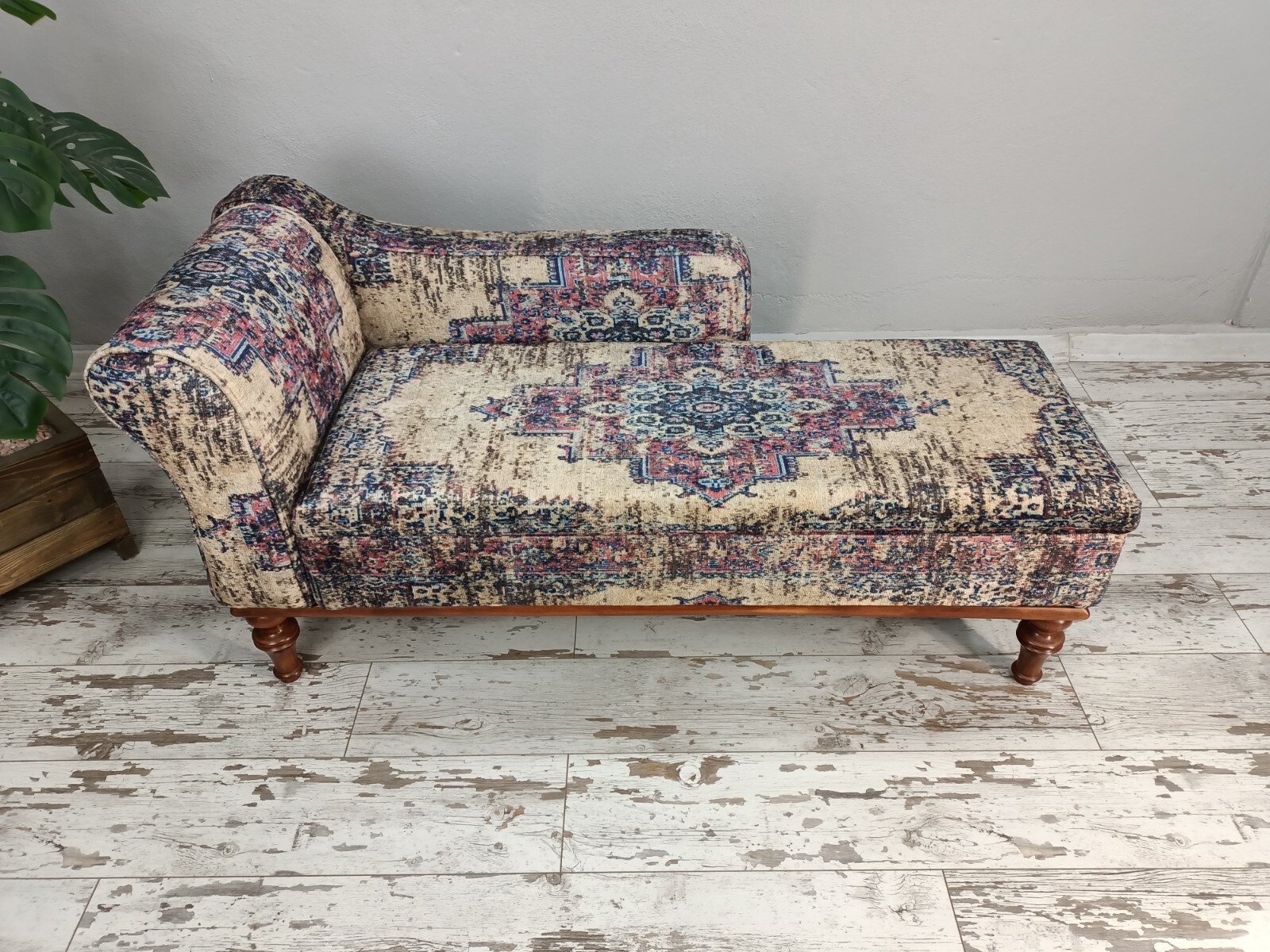 Upholstered Chaise Lounge Bohemian Floral Storage Cotton Blend Foam