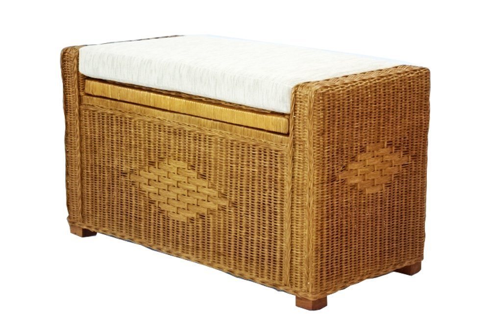 Handmade Rectangular Chest Ottoman Bruno Rattan Wicker w/ Cushion 32″, Cognac