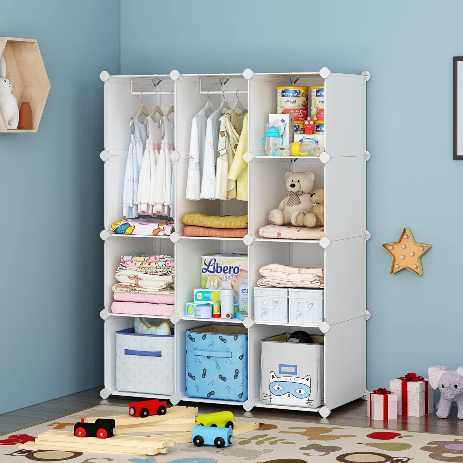 VIPZONE Baby Closet,Dresser, Kids Closet 15.7 x 35.4 x 47.2 inches, White