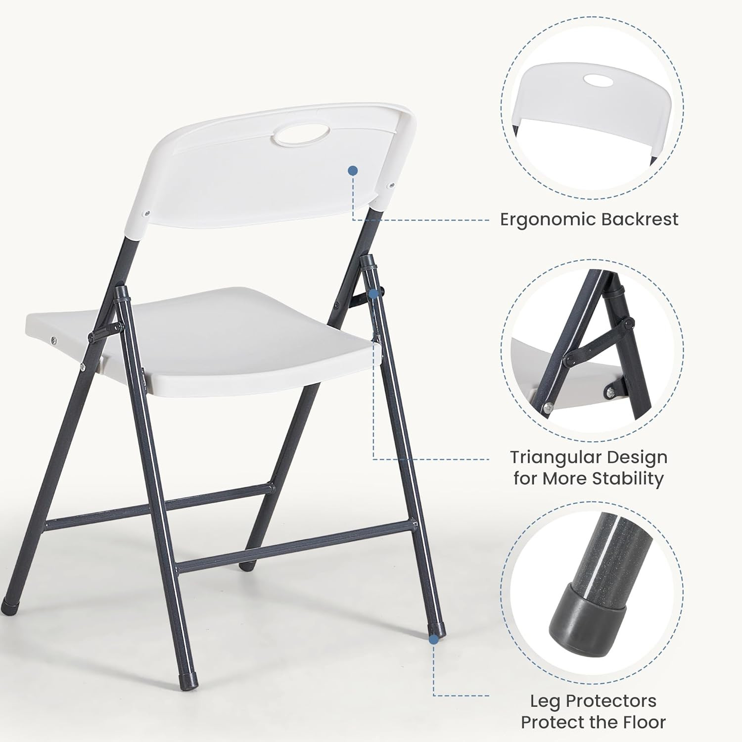 2-Pack White Folding Chairs, Portable Stackable for Events and Home