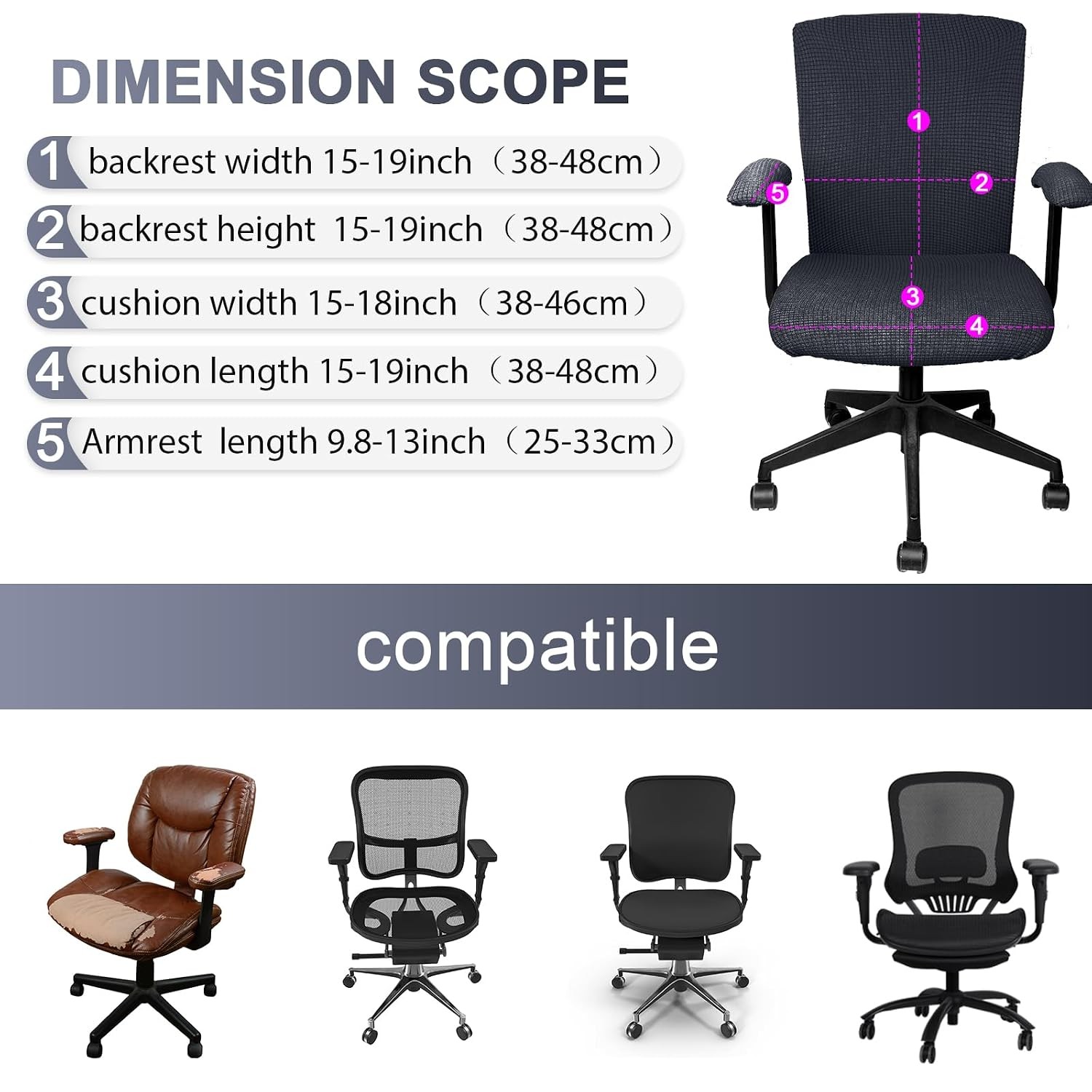 Universal Dark Gray Stretchable Protective Office Chair Covers Set X-Large 4 Pcs