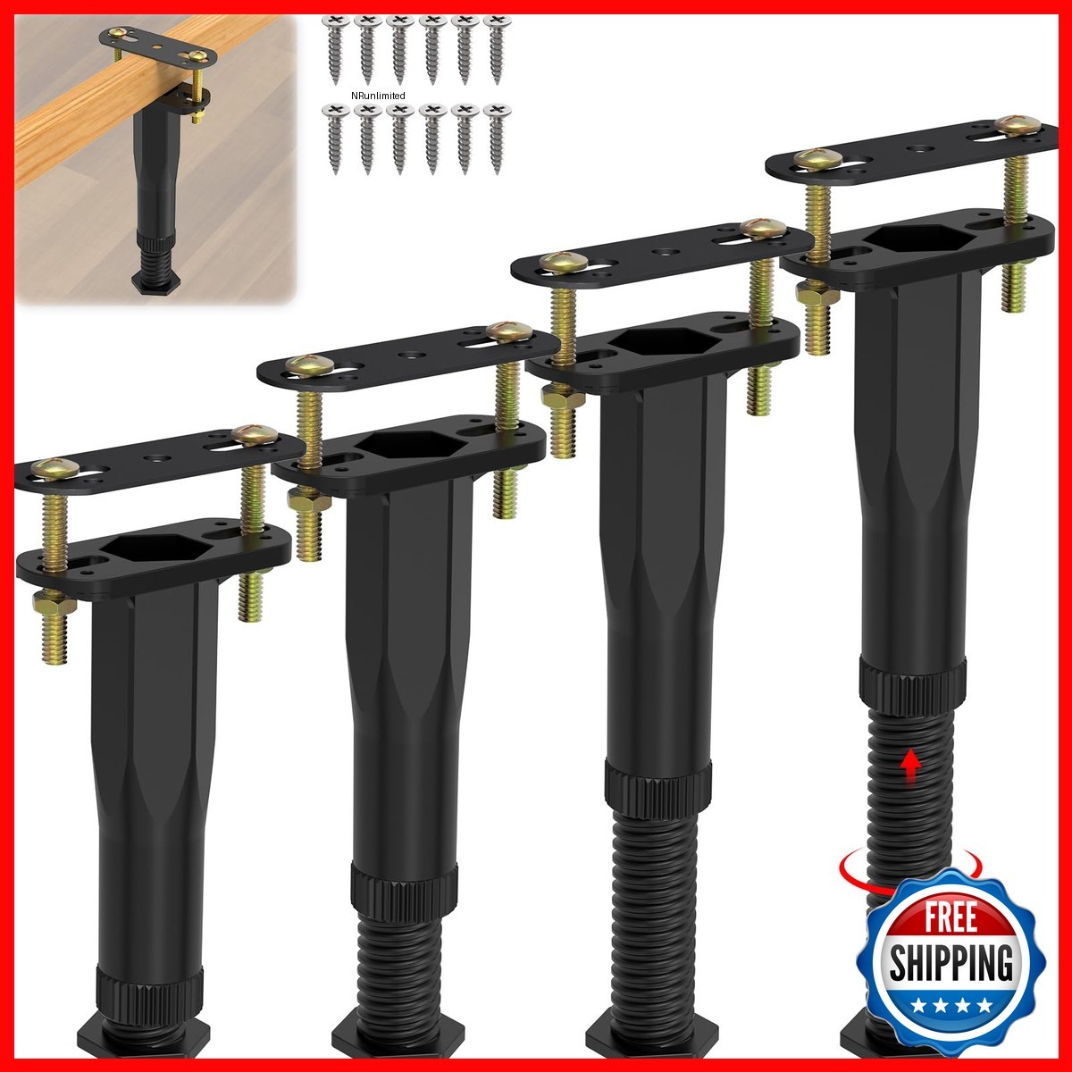 Porohom 4 Pcs Adjustable Height Center Support Leg Bed Frame 7.7-13.3 Upgrade