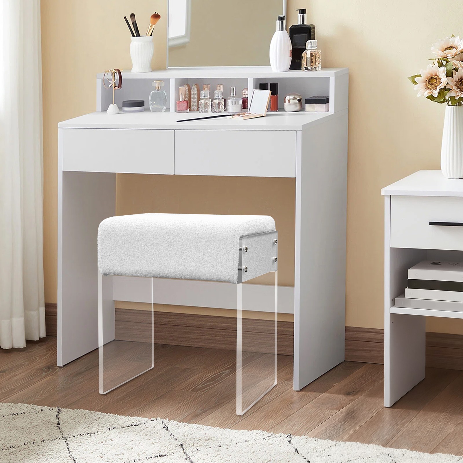Makeup Stool Modern Minimalist Multi-functional Vanity Acrylic Chair w/ Cushion