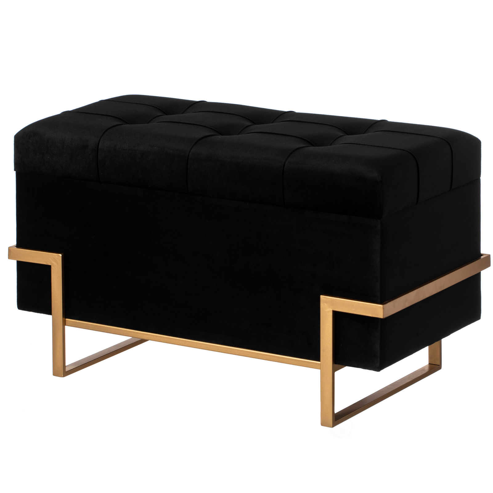 Large Tufted Minimalist Rectangular Velvet Storage Ottoman with Gold Metal Legs