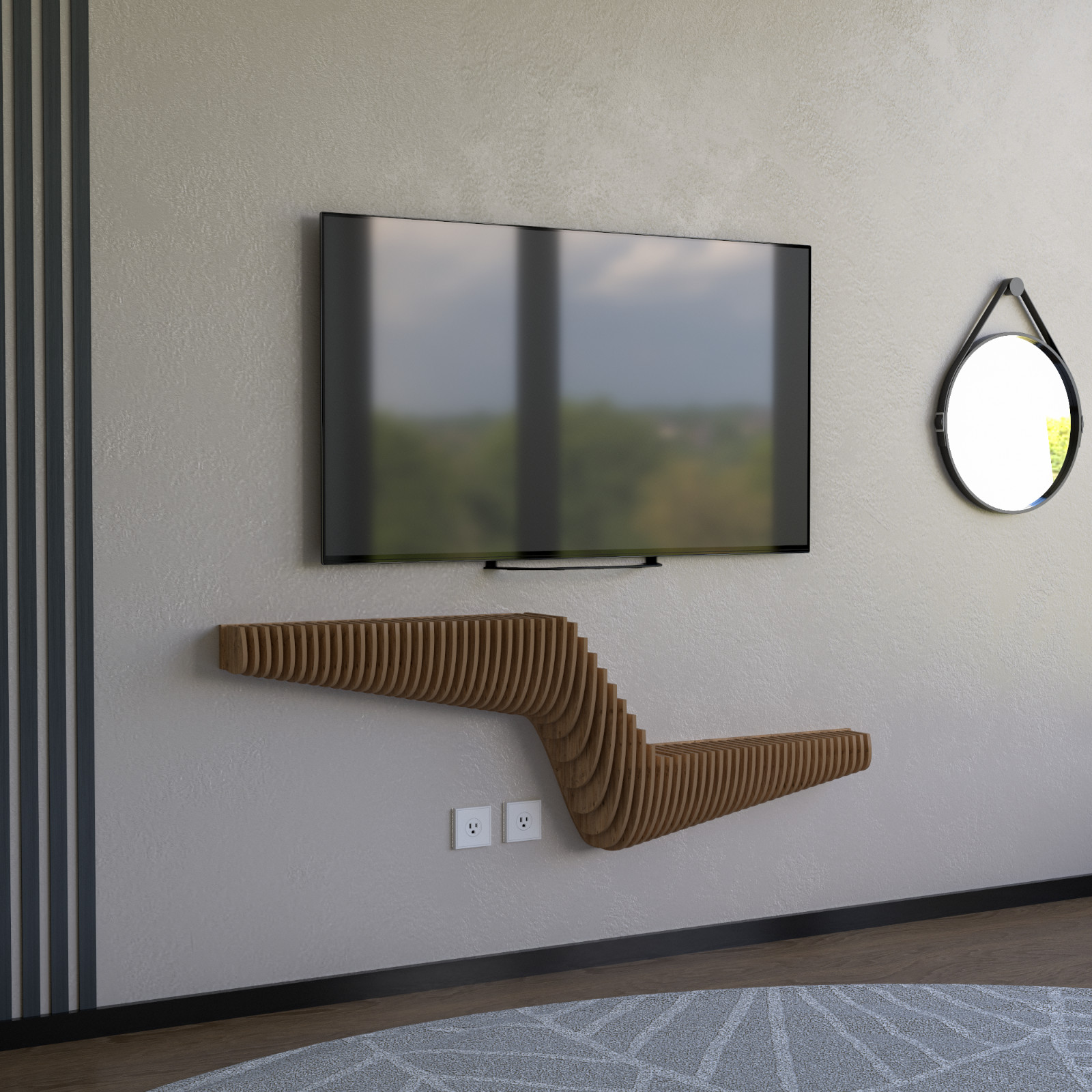 Batamex Parametric 57 inch Floating Shelf TV Unit Modern Geometric Wooden Wall