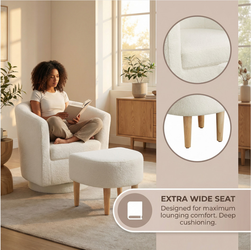 Swivel Accent Armchair Single Sofa w/Ottoman Modern Fabric Chair for Living Room