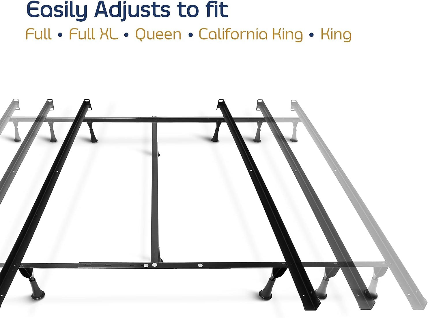 Adjustable Bed Frame – Expands from Double to Queen/King, Center Support, Black
