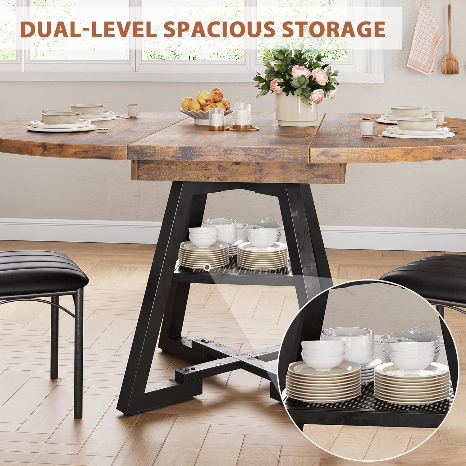 Round Oval Extendable Wood Dining Table for 6 Mesa Comedor Redonda Extensible