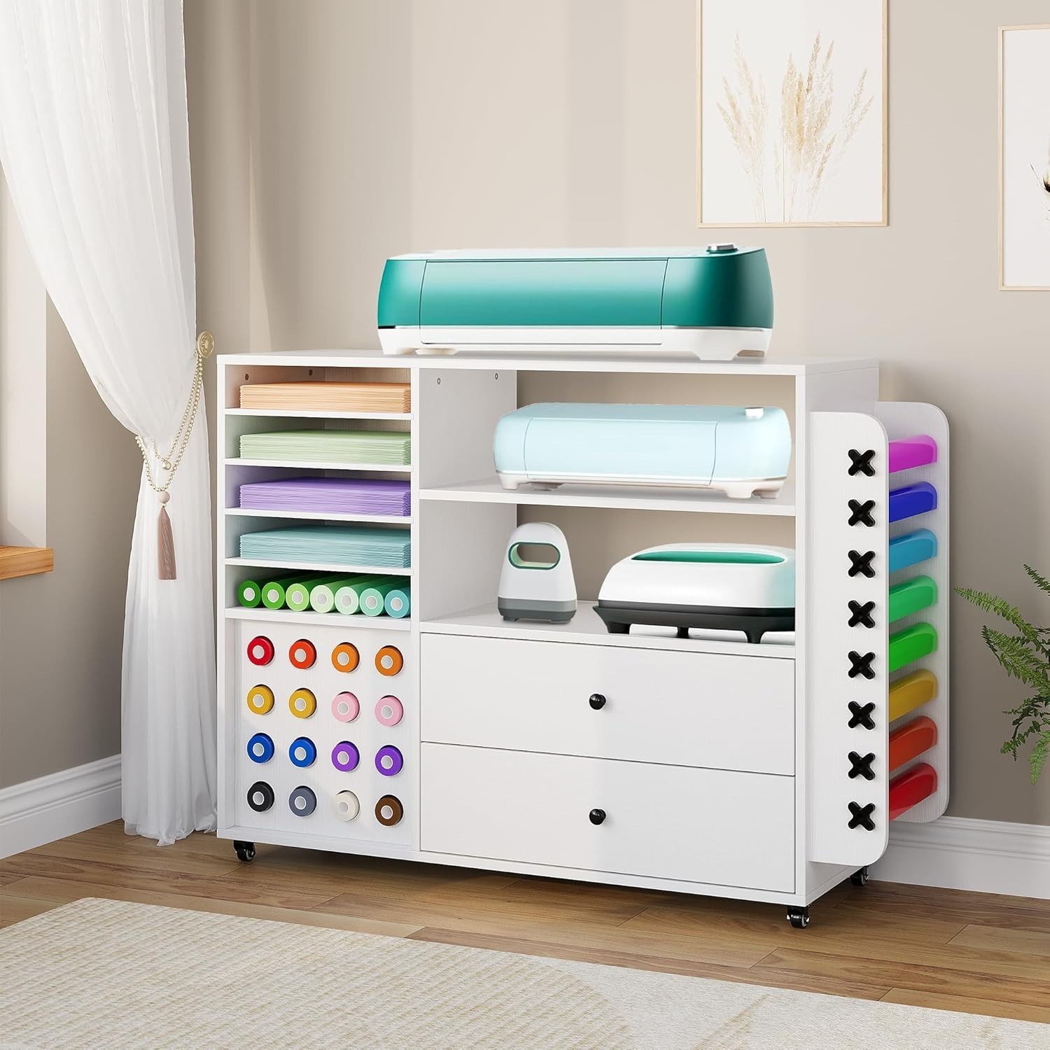 Rolling Craft Organization and Storage Cabinet Cart for Cricut Machines Table