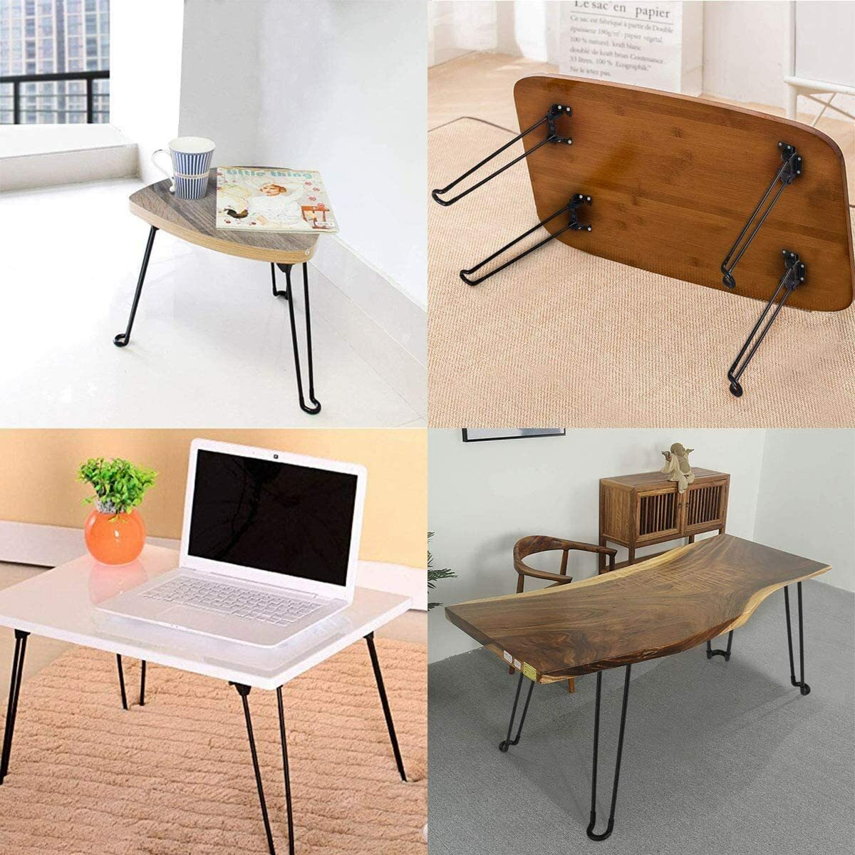 28in Height Foldable Hairpin Table Legs (Set of 4) Folding Table Legs 3/8″ Black