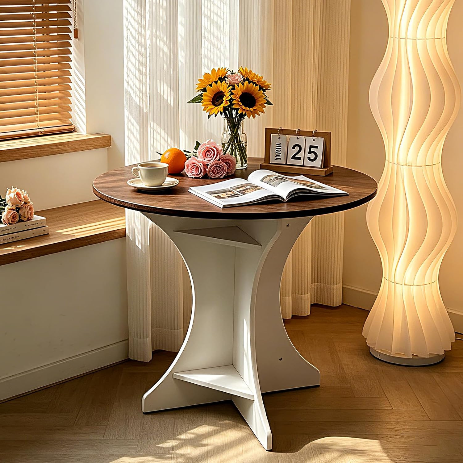 32″ round Dining Table Modern Circle Small Kitchen Table for 2-4 People Farmhous
