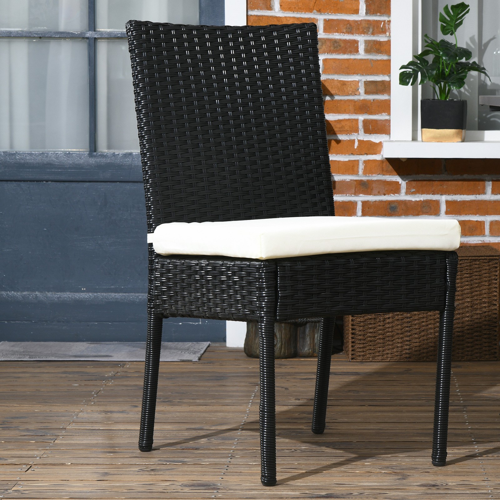 Outsunny Outdoor Dining Chairs w/ Cushion, Patio Wicker Dining Chair, Black