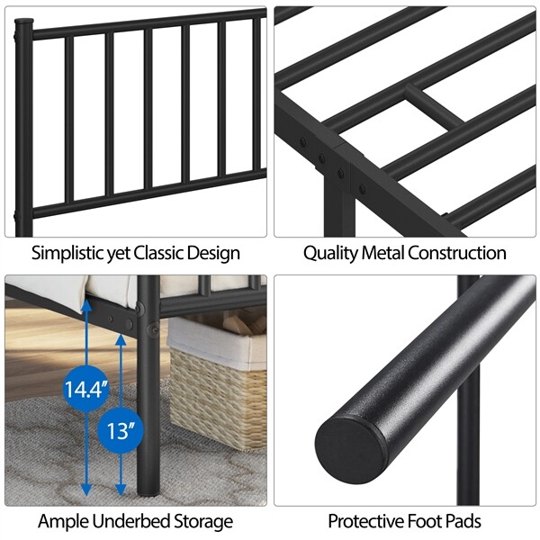 Metal Bed Frames with Headboard Bed Platform for Home Furniture, Easy Assembly