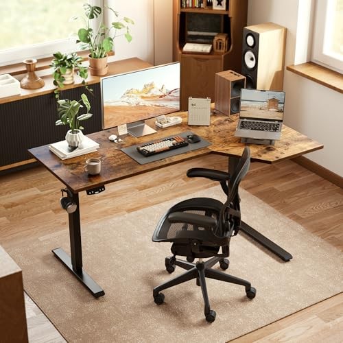 Electric Standing Desk, L-Shaped 55 Inches Height 55 x 35 Inch Brown