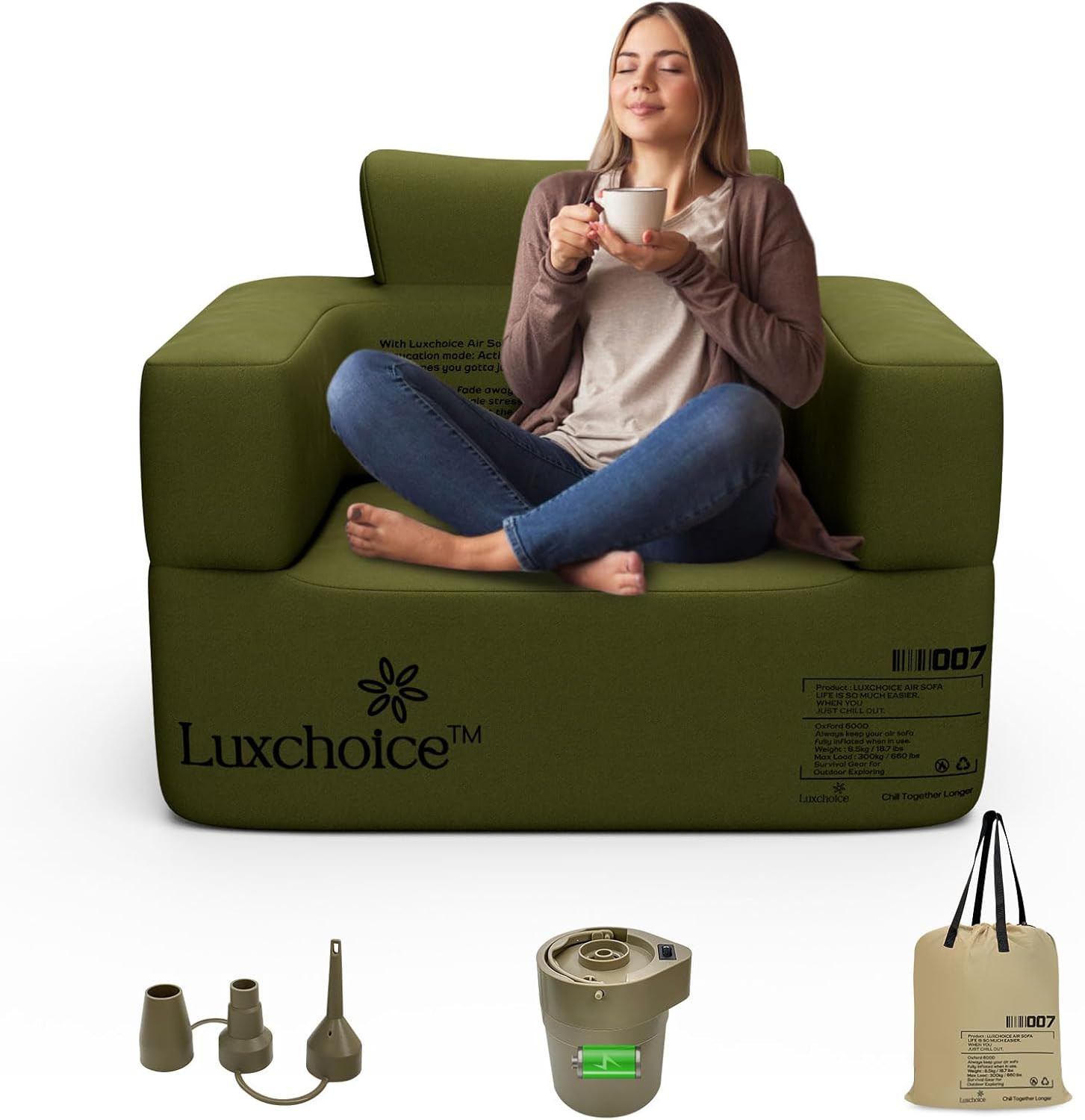 Inflatable Couch Premium Oxford Cloth Inflatable Sofa with Built-In Rechargeable