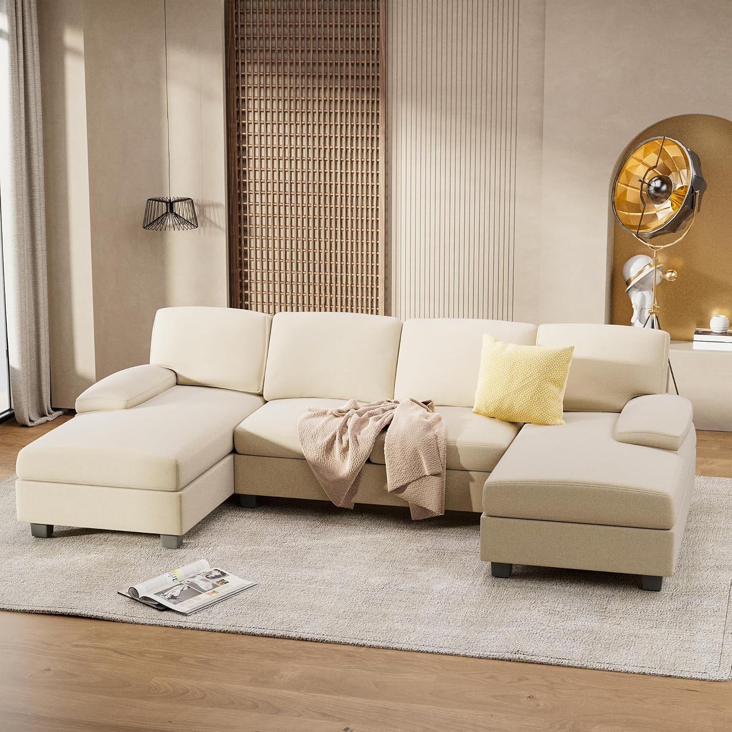 Convertible Sectional Sofa Couch 4 Seat Sofa Set Living Room U-Shaped Modern