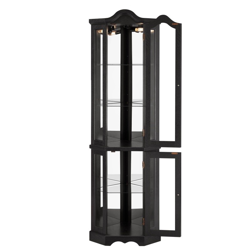 Lighted Glass Display Curio Cabinet Corner Cabinet w/Tempered Glass Door Shelves