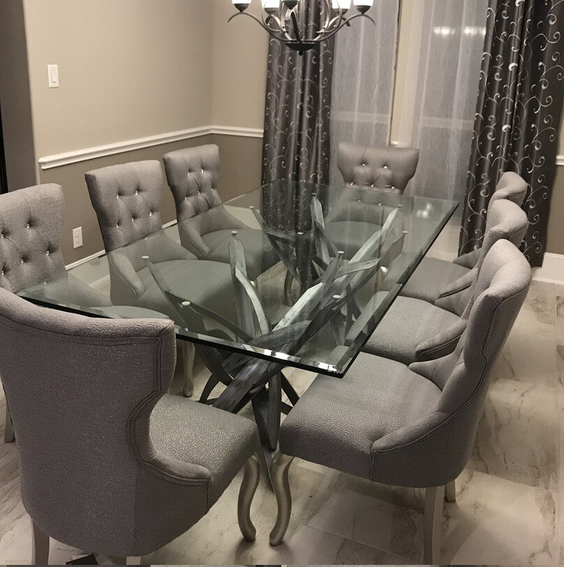 Glass Table Top Rectangle Beveled Polished Clear Tempered Glass Top Dining Table