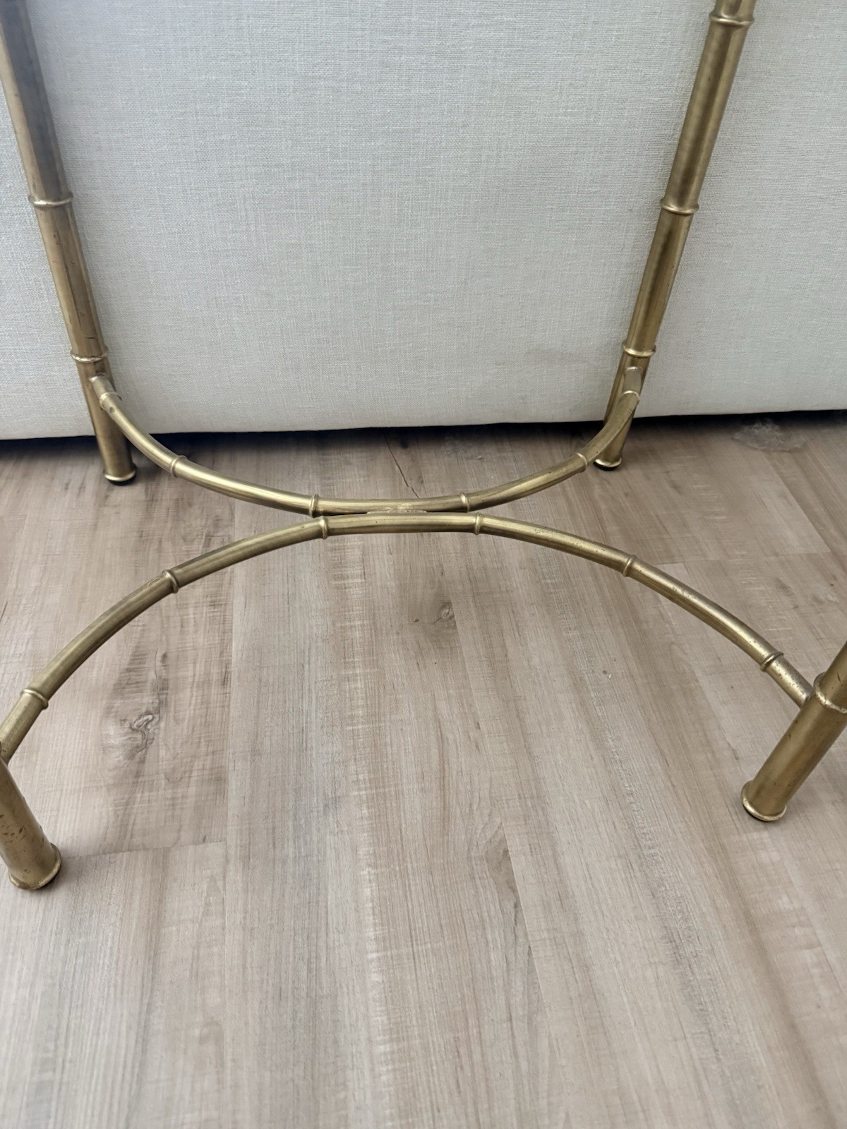 Vintage Brass Faux Bamboo Table with Glass Tray Top | Regency End Table