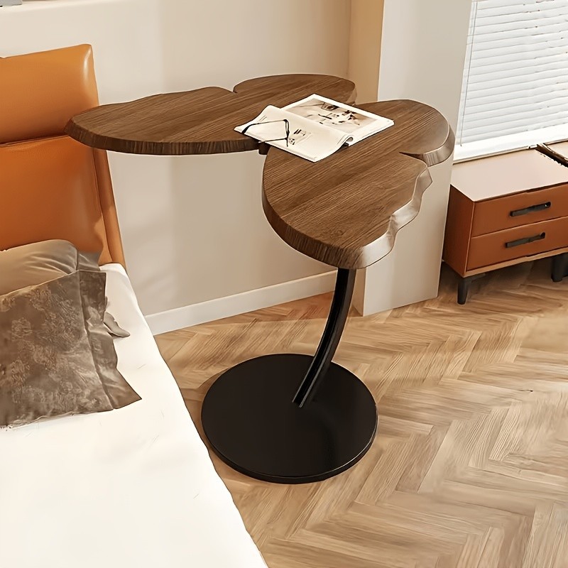 C-Shaped End Table with Rolling Wheels, Swivel Tray Sofa Side Table with Storage