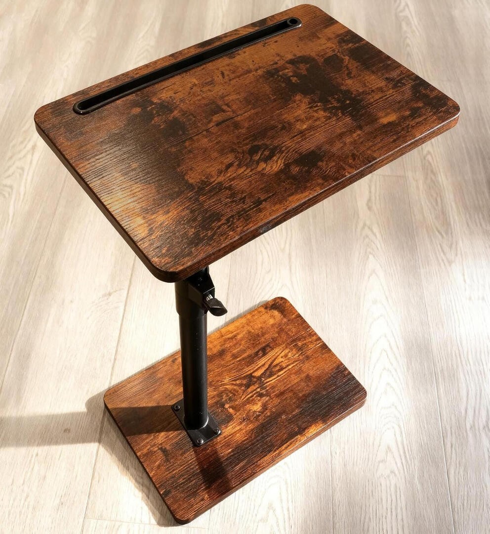360° Swivel Adjustable Sofa Arm Tray Table Rustic Side Table