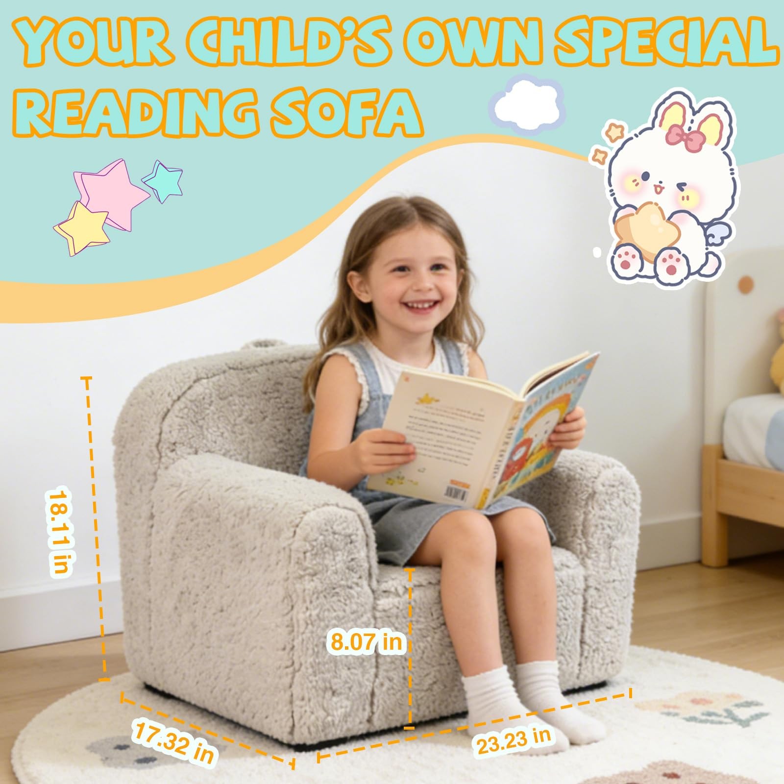 Pterying Toddler Kids Chair Comfy For 1-3 Years Old Toddler Couch Washable Soft