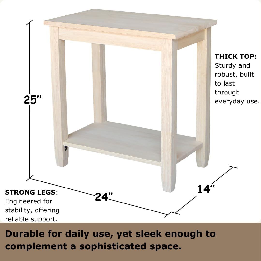 Solano Unfinished Solid Wood Accent Table for Living Room/Entryway 24″x14″x25