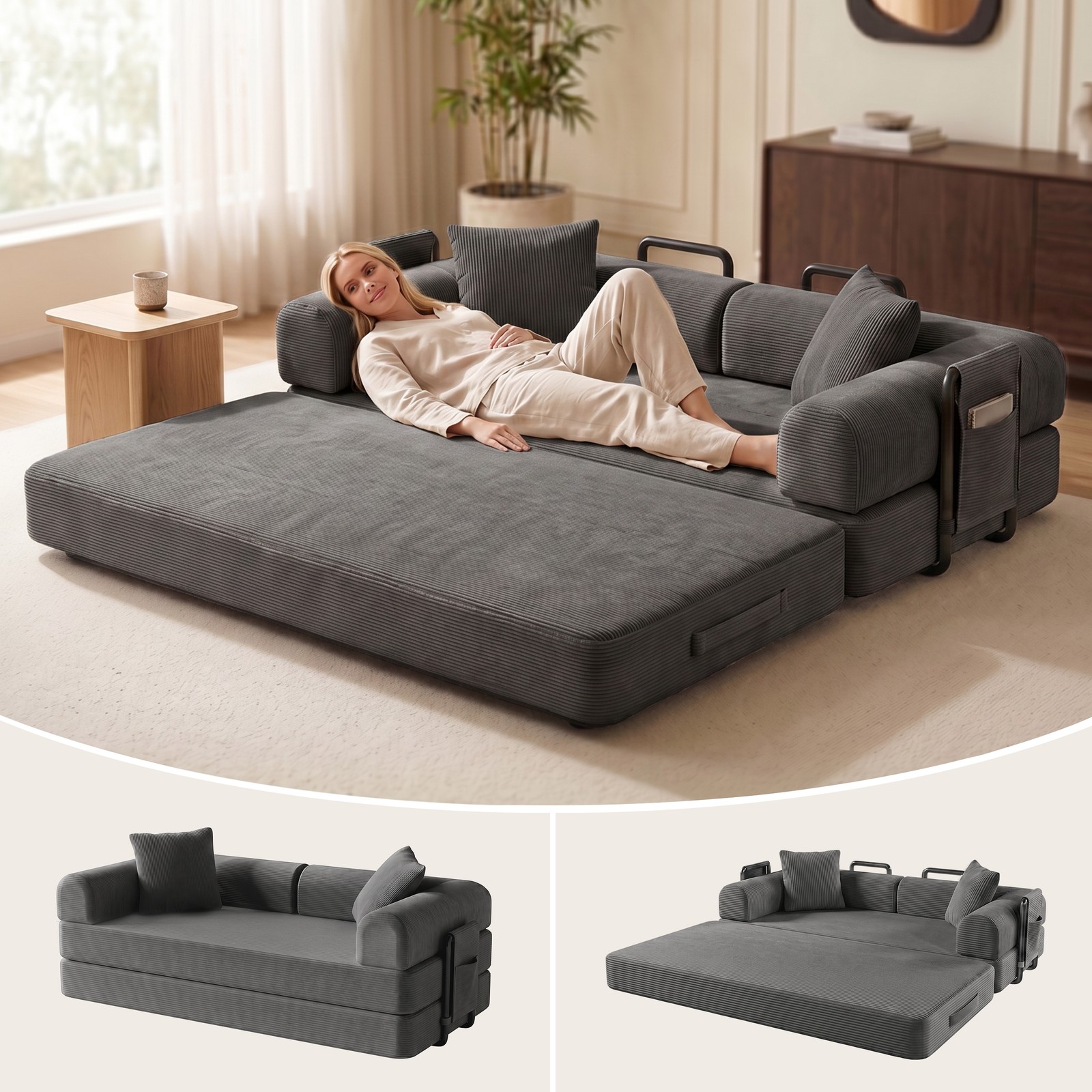 5-in-1 Folding Convertible Sofa Bed,Pull Out Bed Futon Sleeper Sofa No Assembly