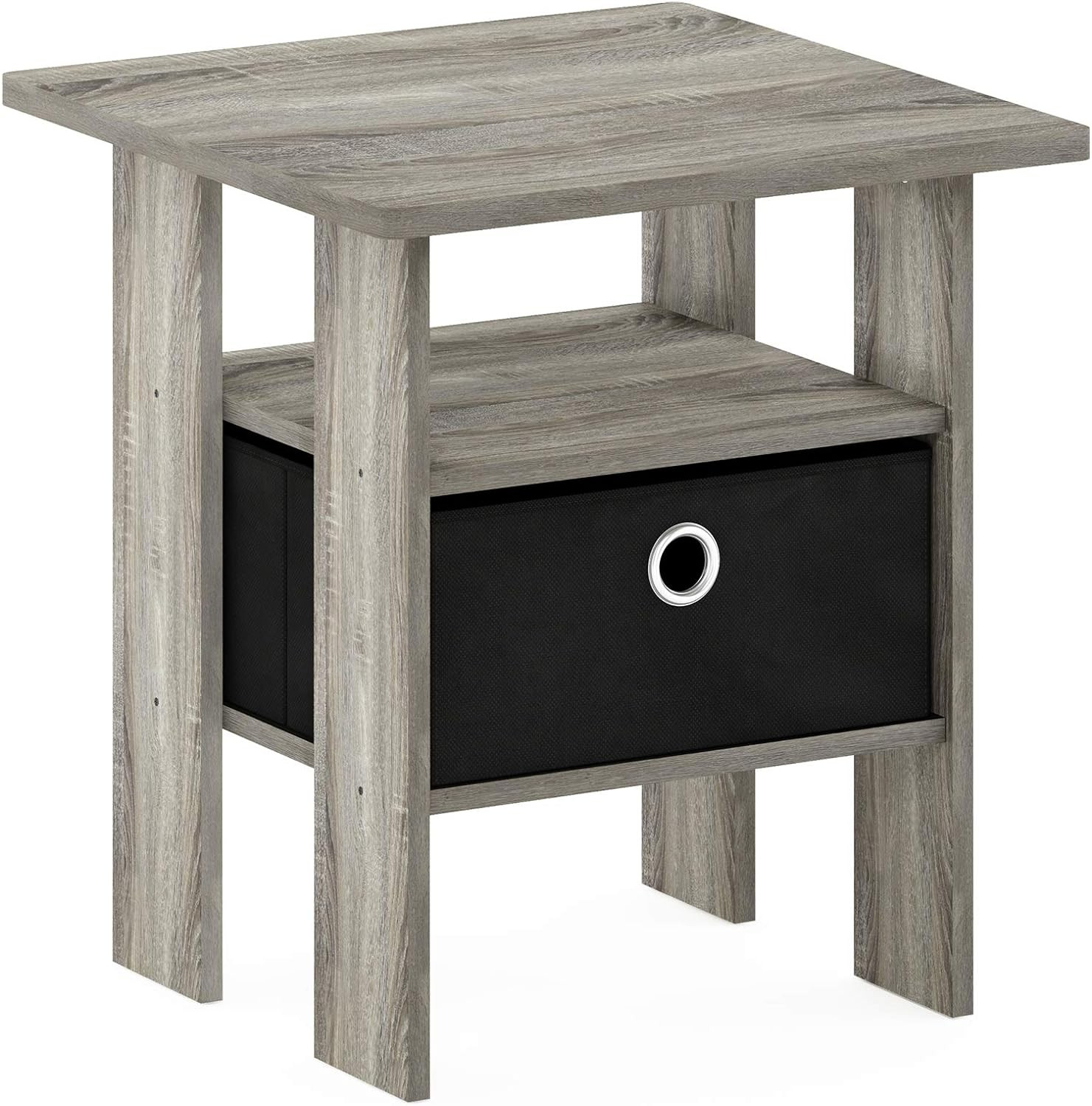 Basic 3-Tier Bookcase Storage Shelves, French Oak Grey/Black & Andrey End Table/