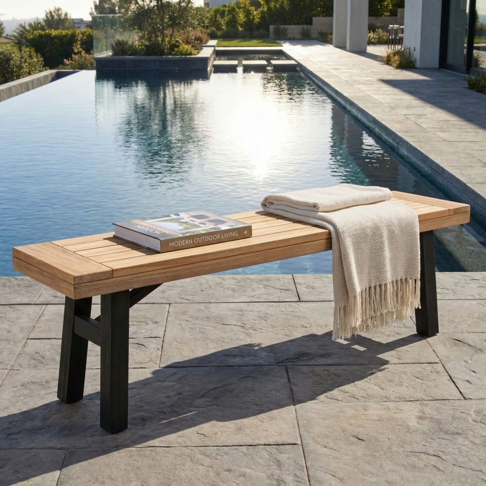 Outdoor Wide Bench Rustic Bench with Slat Panel Design Heavy Duty Seating 600lbs