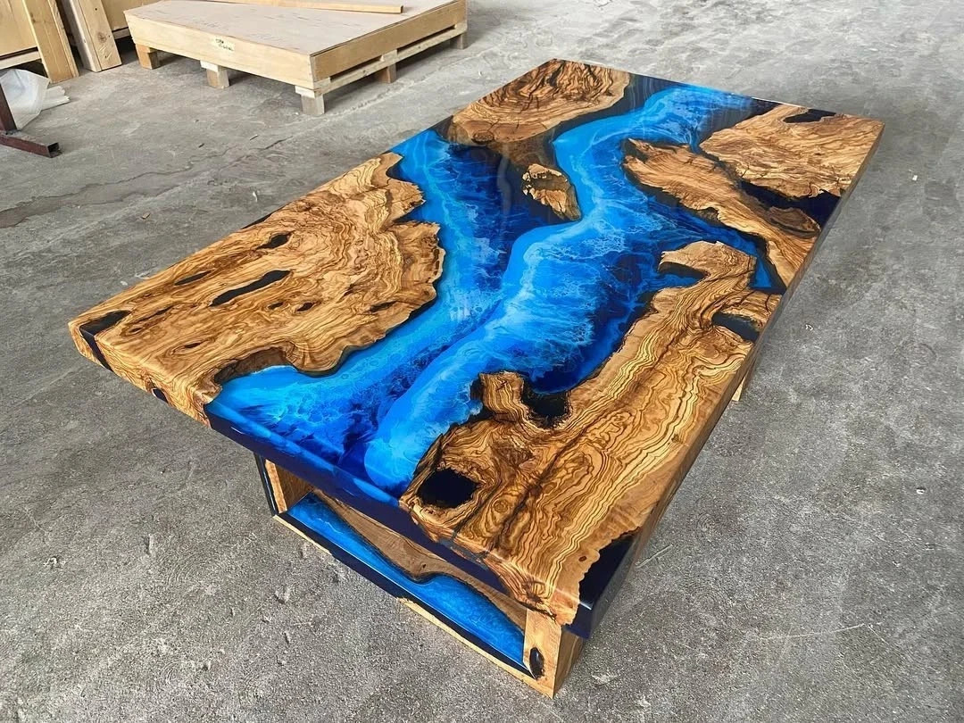 Black Epoxy River Dining Table, Live Edge Wood, Handmade Modern Conference Table
