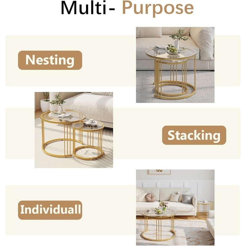 Nesting Coffee Table Round Modern Design Space Saving Sturdy End Tables