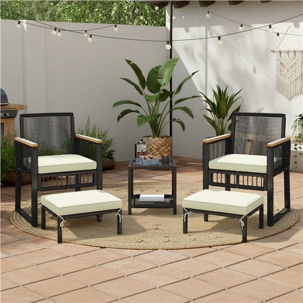 5pcs Patio Furniture Set Outdoor Rattan Furniture with Table for Garden Yard