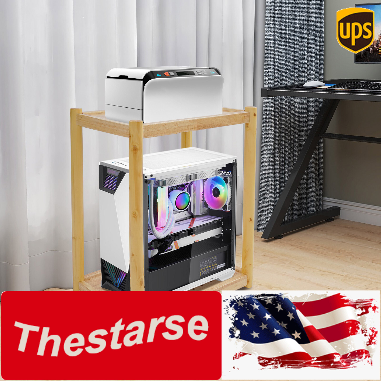 Wood Printer Stand Mobile Printer Table Under Desk Printer Cart 20kg/44lbs