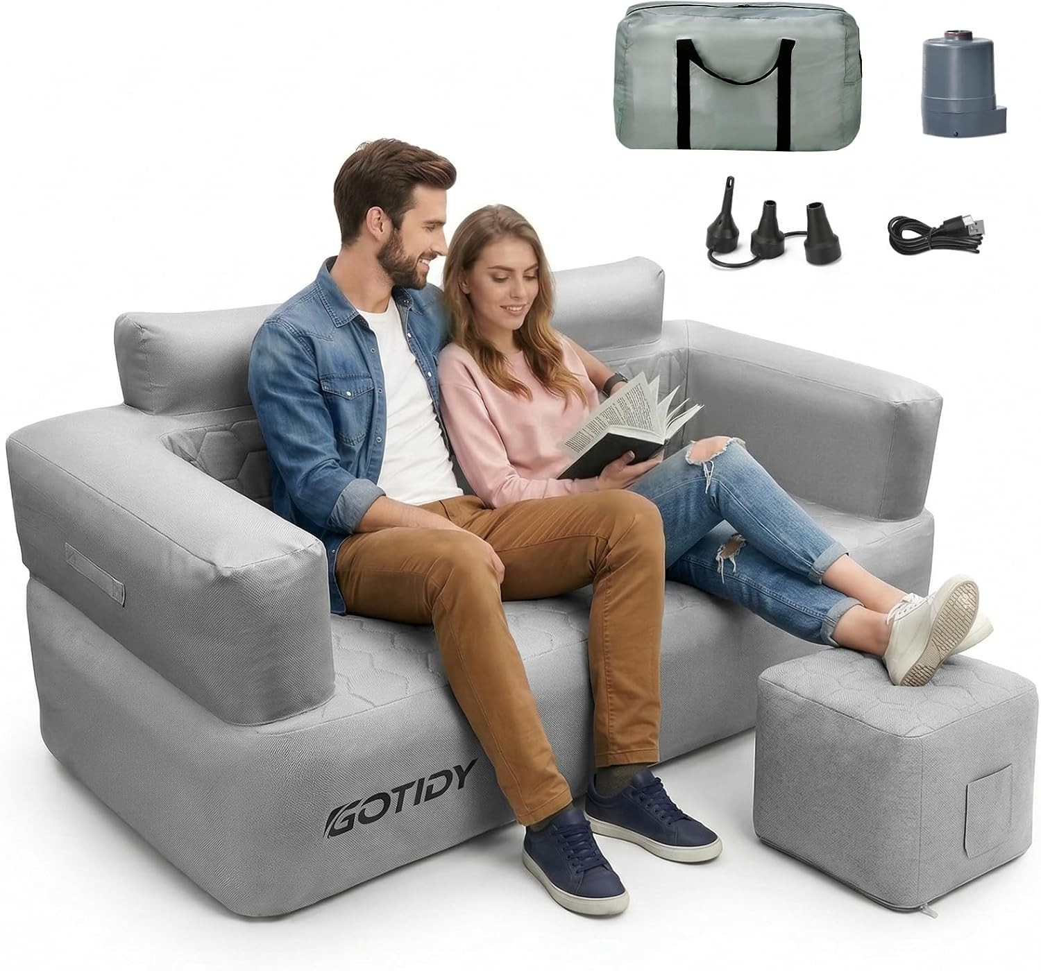Ergonomic Inflatable Loveseat with Footstool – Perfect for Outdoor Adventures