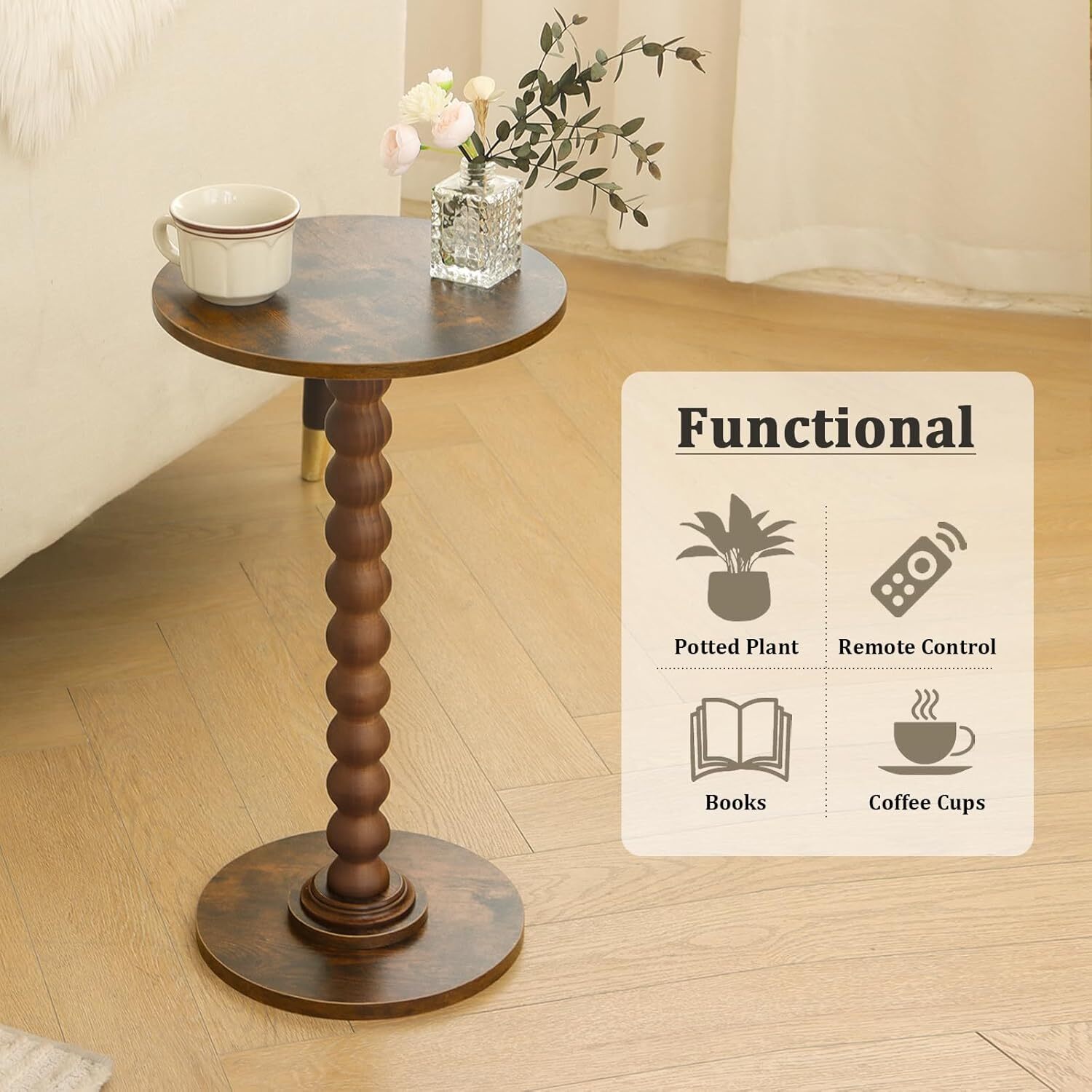 Modern accent solid wood leg bedside table (plain brown)