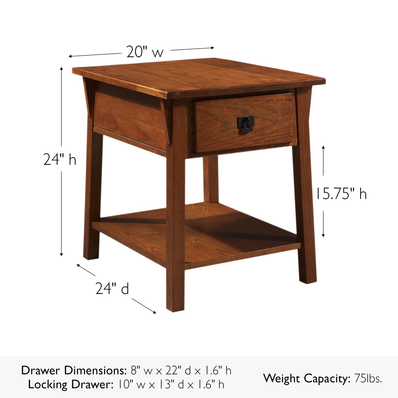 Mission End Table, Solid Wood, 1 Storage Drawer, Secret Compartment, Bottom D…