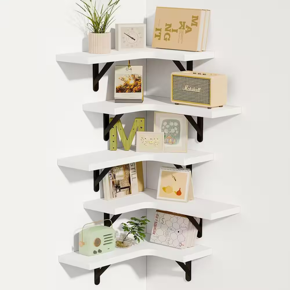 16.1 In. W X 5.5 In. D Decorative Wall Shelf, White Wall Mounted Corner Floating
