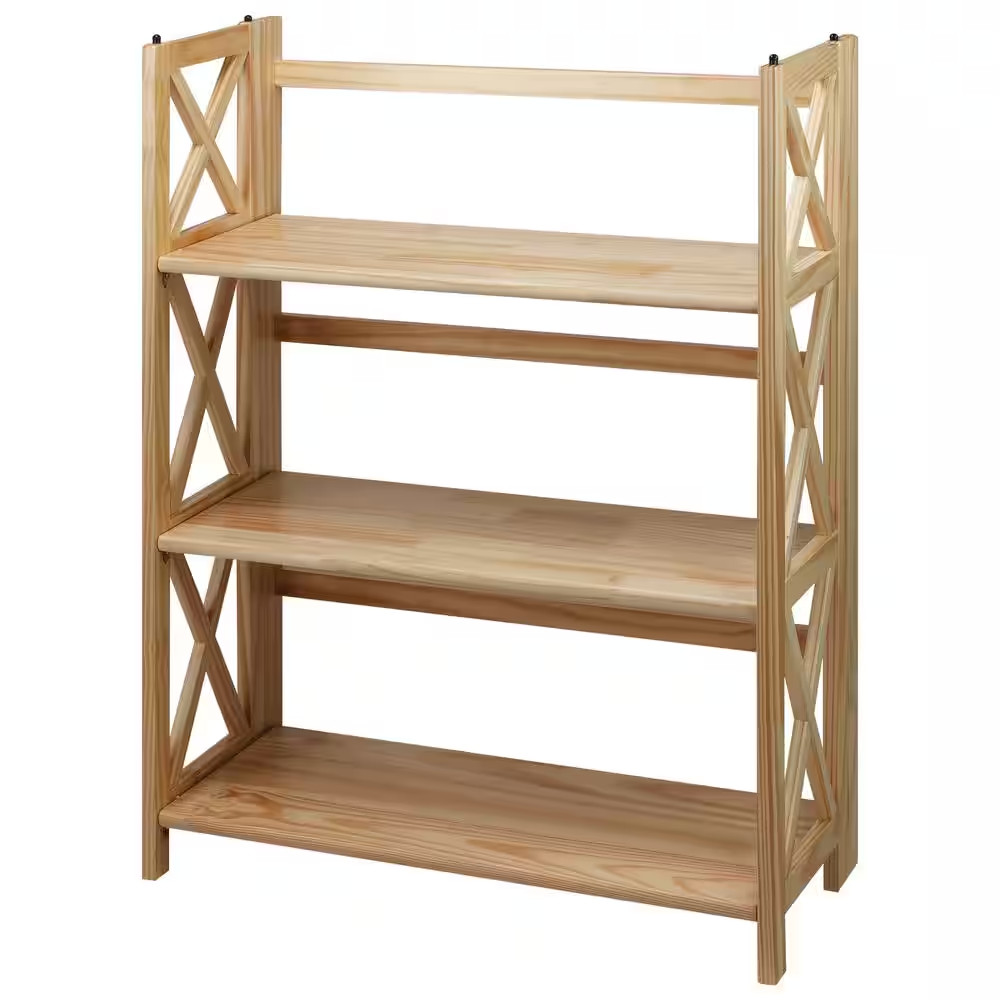 38 In. H Natural New Finish Solid Wood 3-Shelf Etagere Bookcase