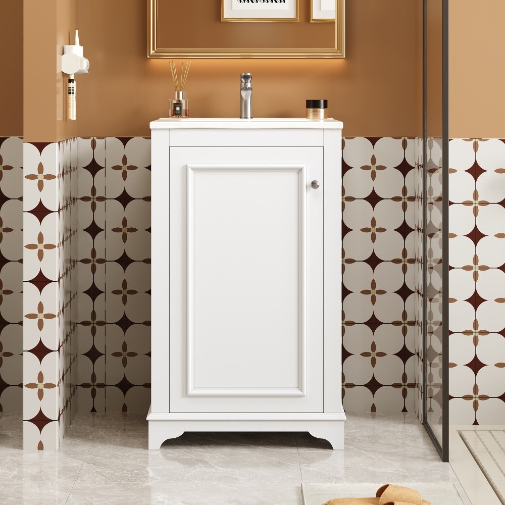 Ceramic Sink Bathroom Vanity Features Soft-Close Doors Adjustable Shelving