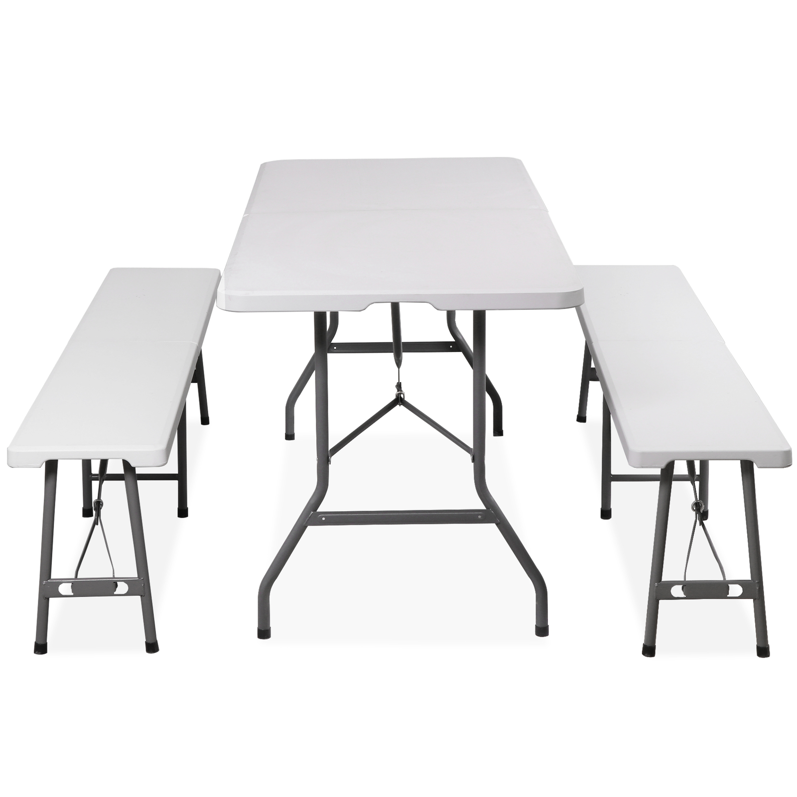 6 ft Plastic Folding Table Set with 2 Benches, camping Table for Party Picnic