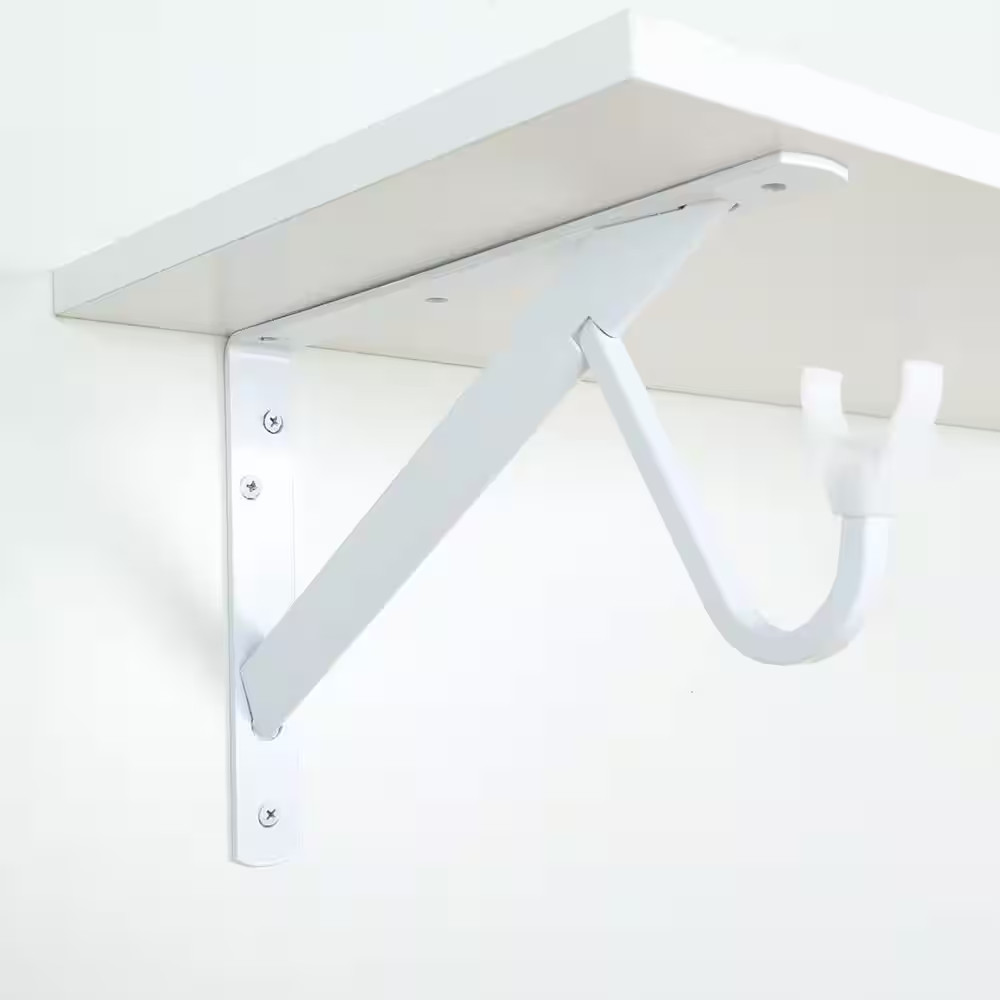 8 In. X 12.4 In. X 1.05 In. White Steel Shelf and Rod Bracket Heavy Duty 300 Lbs