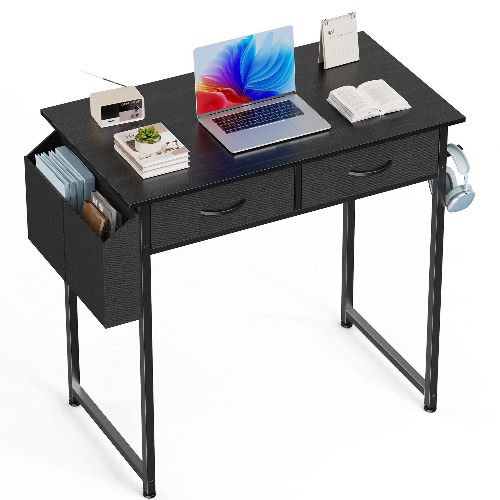 32In Storage Office Desk With 2 Fabric Drawers,Space-Saving Bedroom Vanity Table